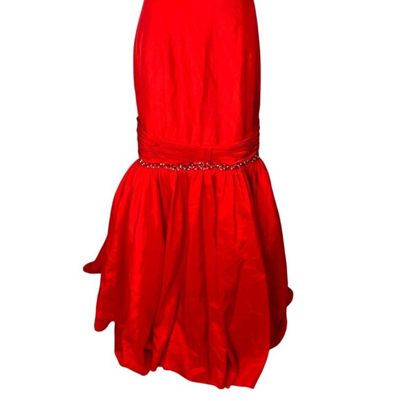 Vintage Y2K Studio 17 Red Strapless Mermaid Gown W/ Rhinestones & Bow - Size 16 - Picture 7 of 10